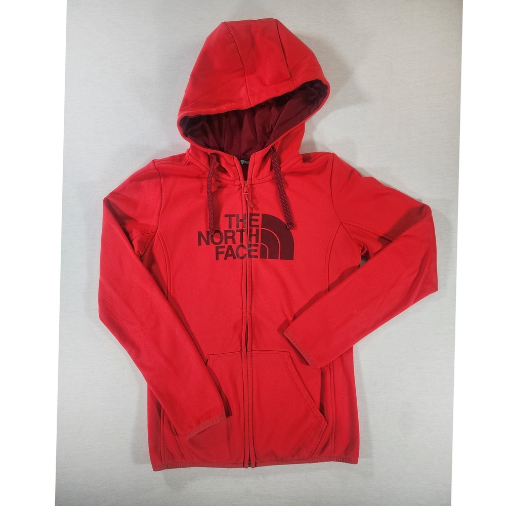 The North Face Fave Lite Half Dome Full Zip Up Hoodie Womens Small Red Fleece